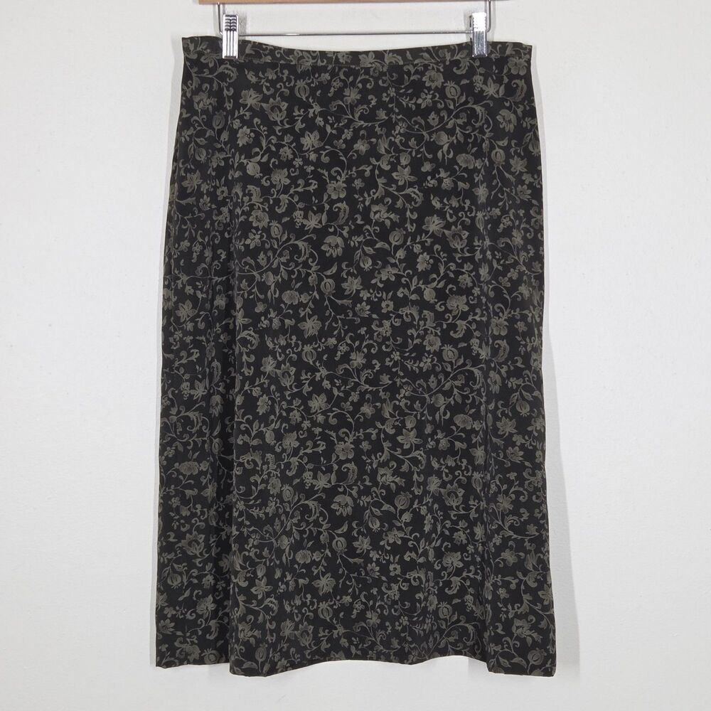 Vtg 90s Y2K Dark Floral Green Midi Skirt Fairy Grunge Whimsigoth Indie Boho Goth